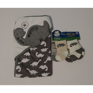 Baby Dino hooded bath towel and socks